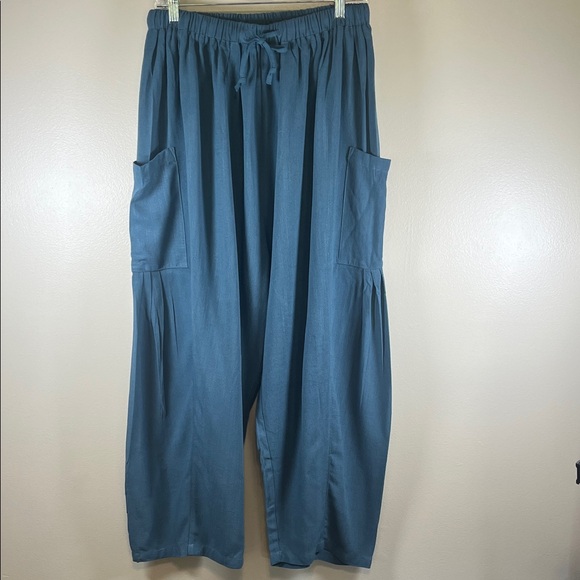 TARSE Womens Linen Blend Wide Leg Pant Casual Loose Drawstring Summer Beach Sz M - Picture 1 of 12